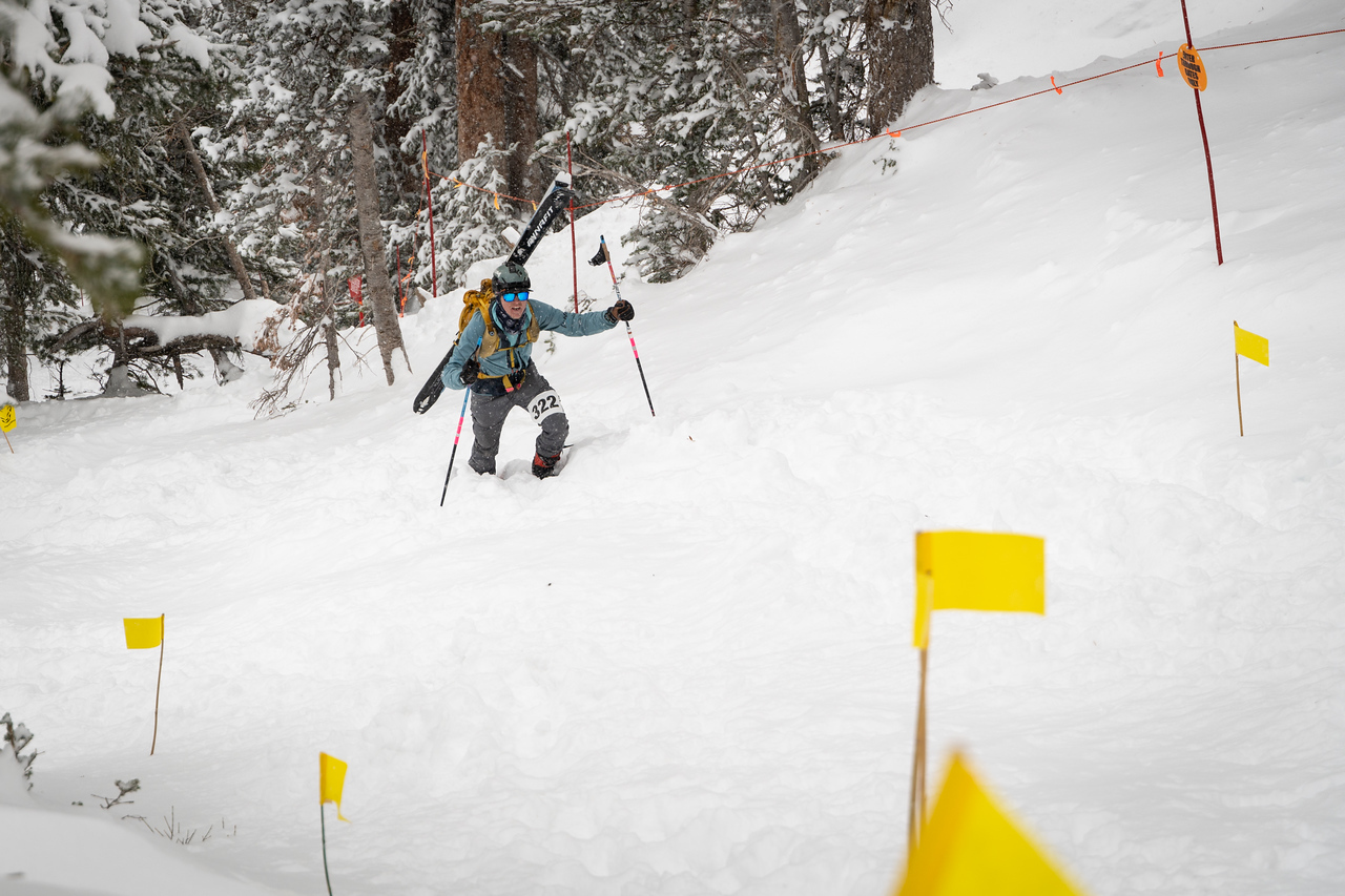 Uphill in the powder.