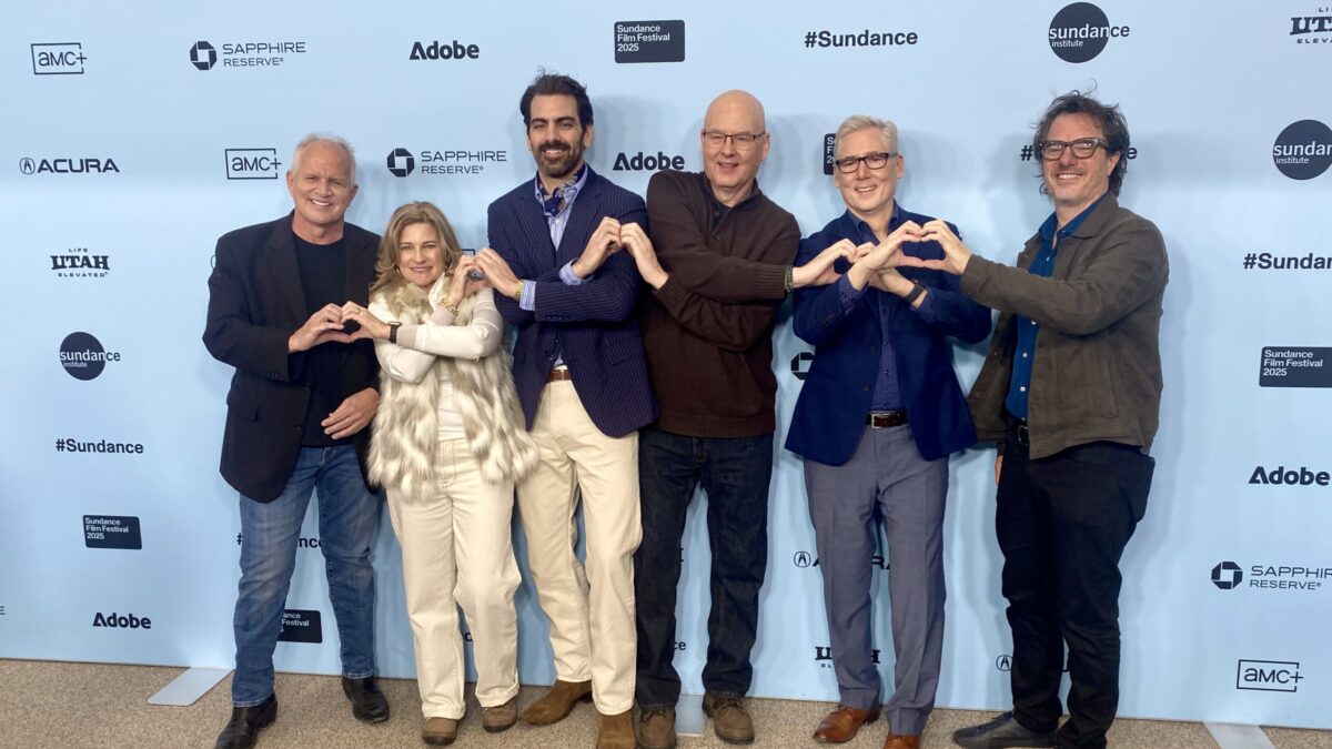 The four stars of the film "Deaf President Now!" and the Co-Directors Nyle Dimarco (3rd from left) and Davis Guggenheim (far right) all showing, in American Sign Language their love for the Sundance Film Festival experience.