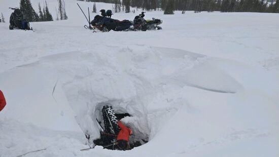 A 53-year-old snowmobiler was rescued Saturday morning after accidentally driving into a vertical mineshaft in the remote Soapstone Basin area, requiring a high-angle extraction and emergency airlift.