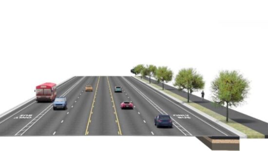 Proposed Bus Rapid Transit lanes on SR-224 with 30% reduction in road width.