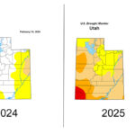 Graphic compares Utah’s current drought situation to 2024. Currently, 4% of the state is in the extreme category of drought and 20% in the severe category. Last year at this time, Utah was not experiencing extreme or severe drought conditions.