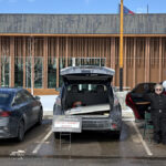 A representative from Wasatch Back Future and a volunteer for Protect Summit County at the Kamas Library parking lot during a signature gathering event held Feb. 15.