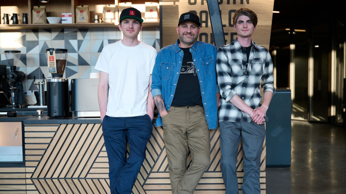 Tyler Anderson (middle), owner of Urban Sailor Coffee with sons Levi (left) and Archer (right).