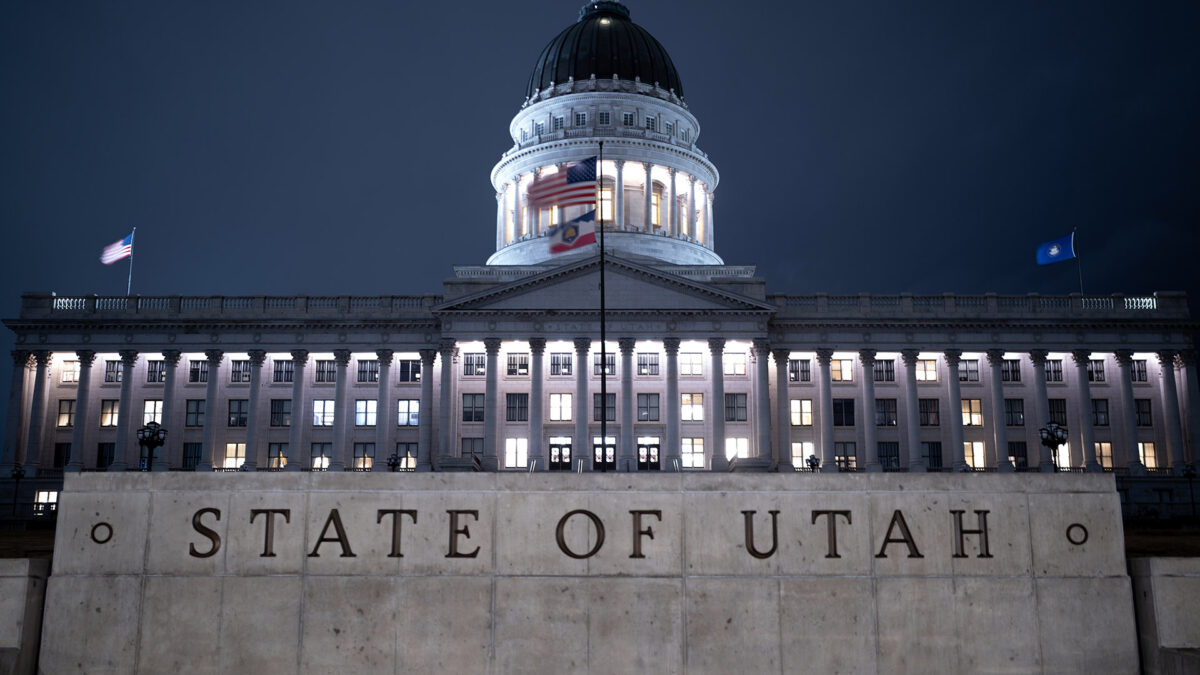 Utah State Capitol Building at night.