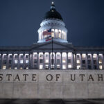 Utah State Capitol Building at night.