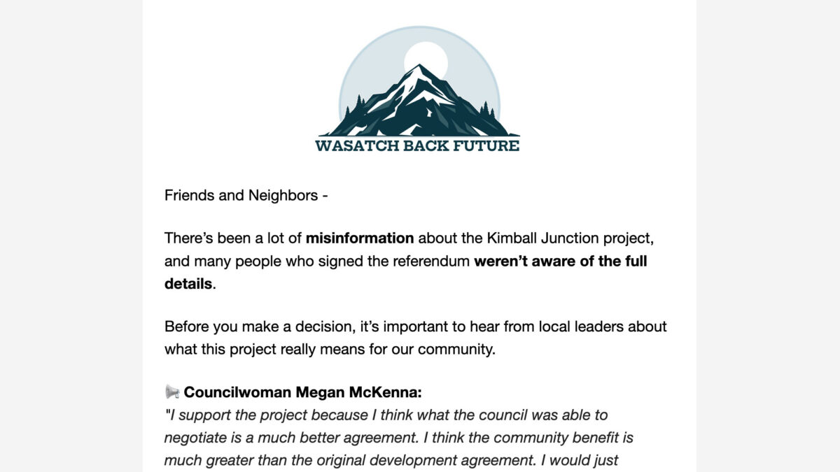 Wasatch Back Future Mass email to Summit County voters