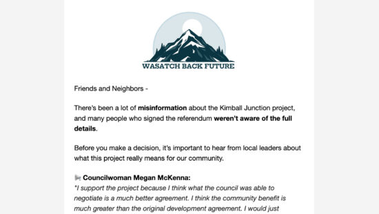 Wasatch Back Future Mass email to Summit County voters