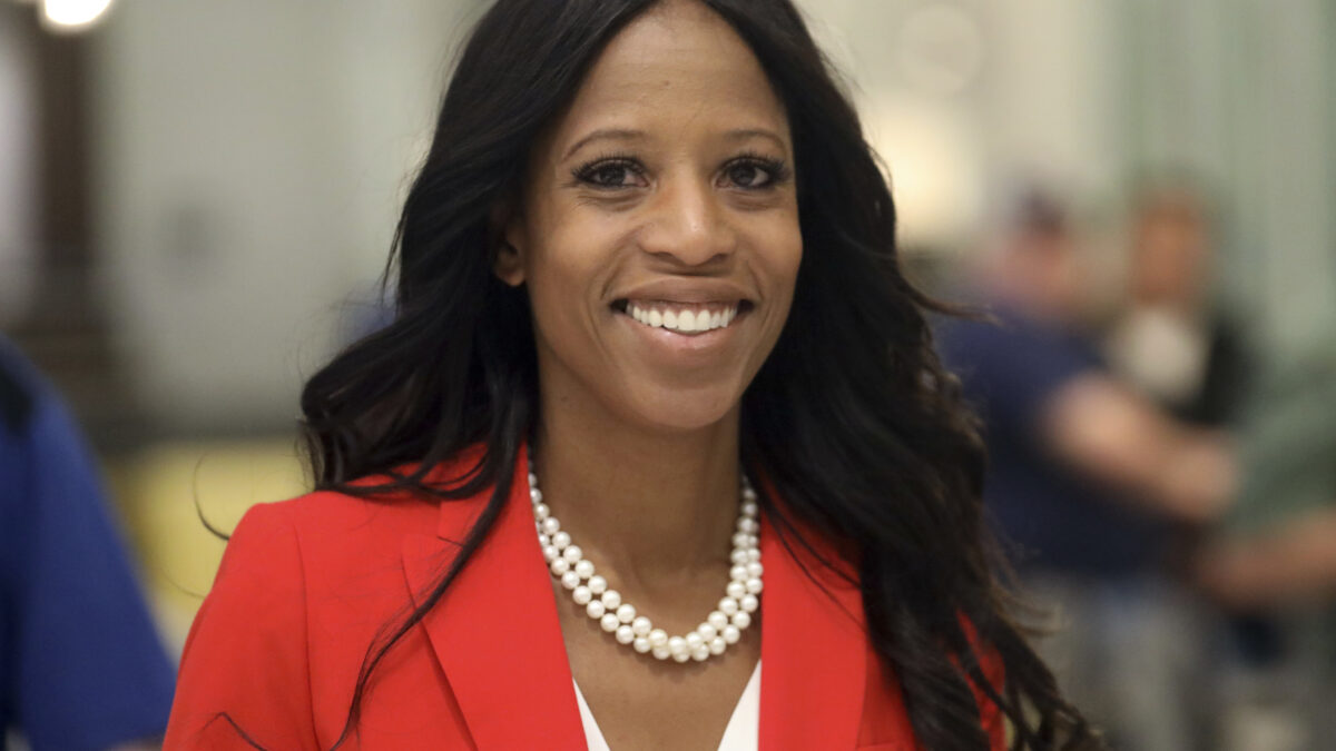 Republican U.S. Rep. Mia Love greets supporters during an election night party, in Lehi, Utah, Nov. 6, 2018.