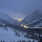 A line of cars makes its way up Little Cottonwood Canyon on March 15, 2025.