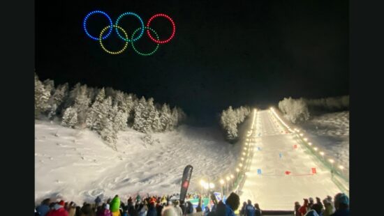 Drones form Olympic rings over Deer Valley's World Cup in February.