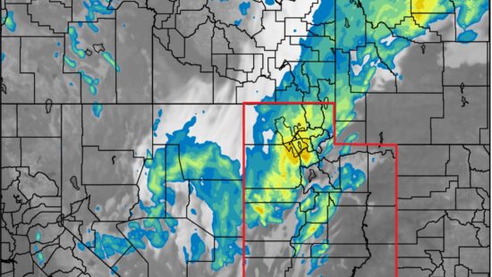 HRRR model satellite and radar image showing the strong cold front arriving overnight.