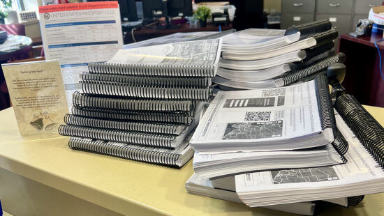 A pile of referendum packets at the county clerk's office on Monday, March 3, 2025.