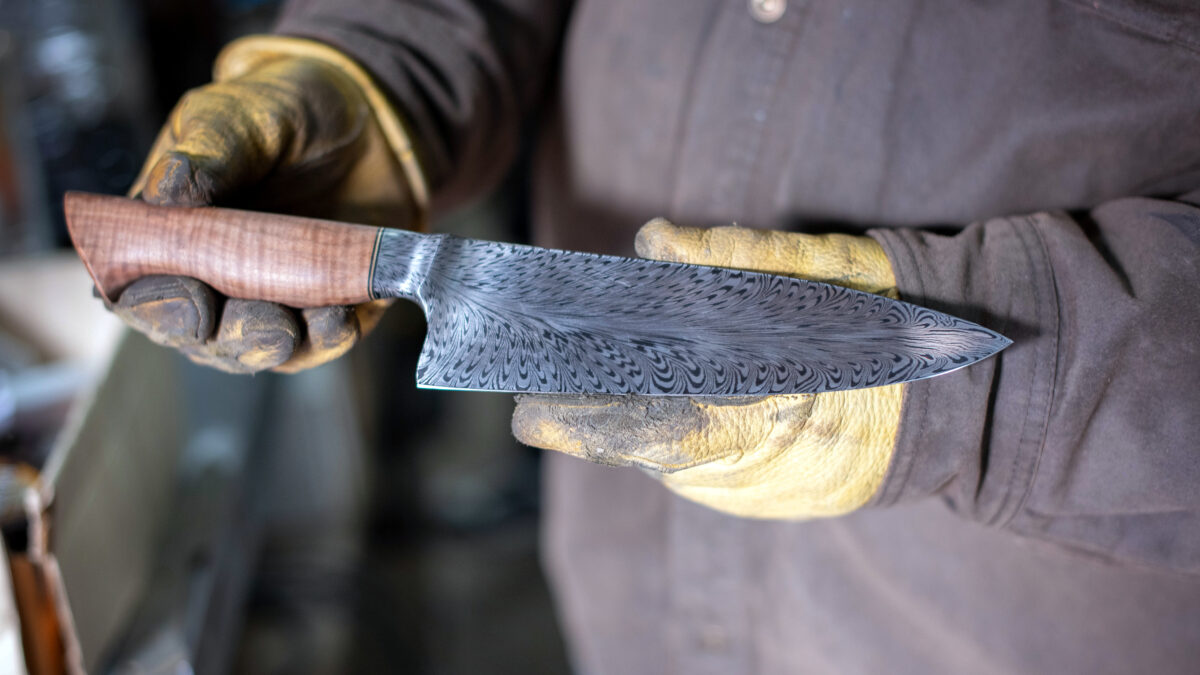 Owner of 4D Blades, Daniel Olsen, shows amazing detail in one of his handmade knives.