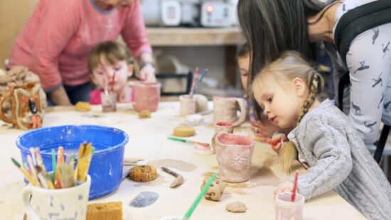 Kids pottery class at Kimball Art Center.