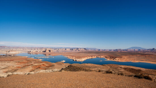 Lake Powell and the Wahweap Marina are pictured near Page, Arizona on Sunday, Feb. 2, 2025.