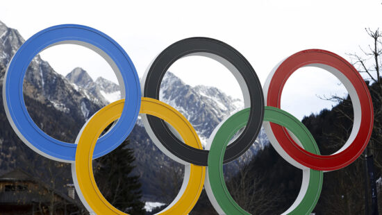The Olympics rings against the backdrop of Anterselva, where the bialtholon events will take place at the upcoming 2026 Olympics in northern Italy.