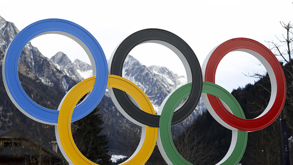 The Olympics rings against the backdrop of Anterselva, where the bialtholon events will take place at the upcoming 2026 Olympics in northern Italy.