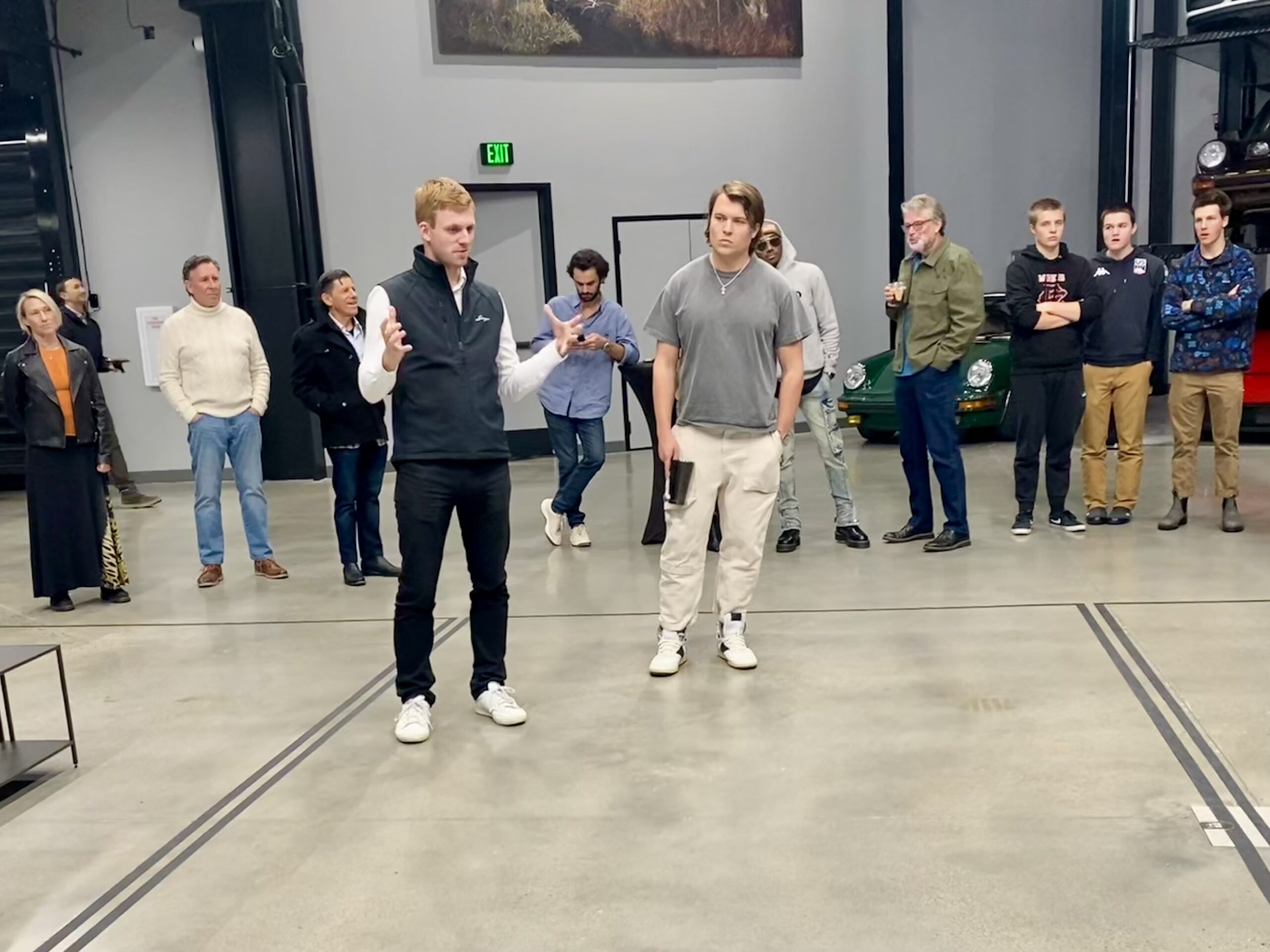Alex Jenkins and Jake Wolf at Warehouse Singer Porche event.