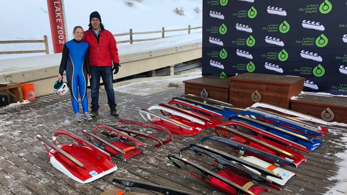 Park City luge athlete Macey Schomaker and her dad, Kevin, now a luge official, at the Utah Olympic Park at one of her early races before earning a spot on the Jr. National Team.
