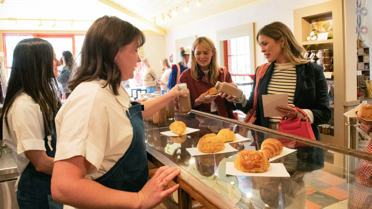 The Ballerina Farm storefront includes an attached bakery serving croissants, foccacia bread, and more.