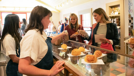 The Ballerina Farm storefront includes an attached bakery serving croissants, foccacia bread, and more.
