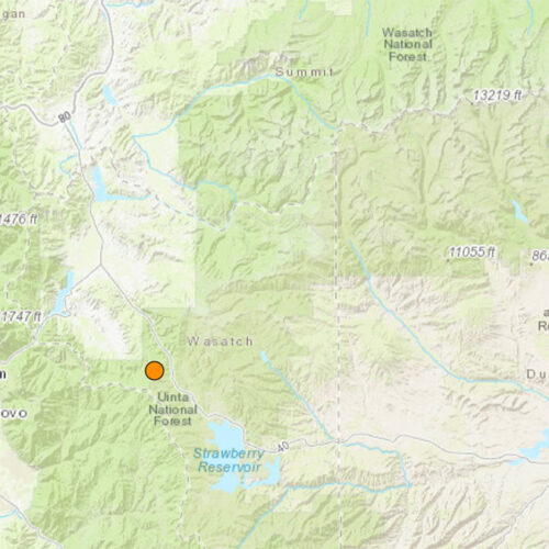 A map showing the epicenter of a 3.9 magnitude earthquake that struck south of Heber City at 12:11 a.m. Thursday, May 1, 2025.