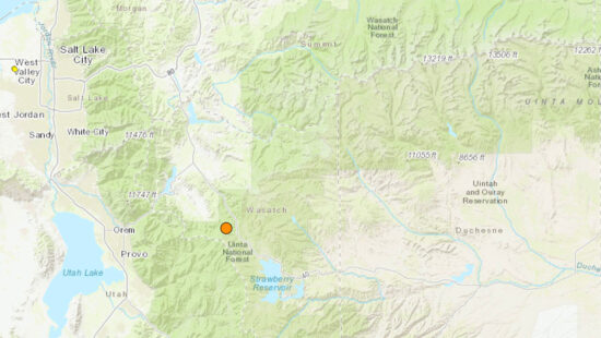 A map showing the epicenter of a 3.9 magnitude earthquake that struck south of Heber City at 12:11 a.m. Thursday, May 1, 2025.