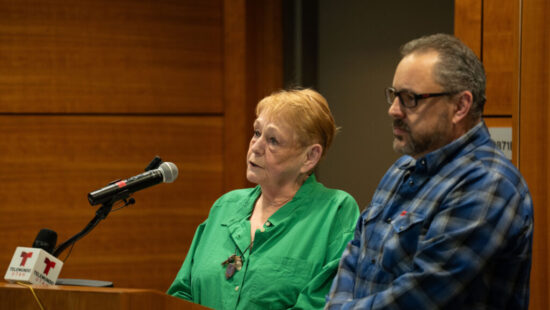 The mother of Christine Gallegos, Leah Gallegos, speaks during a press conference at the Salt Lake City Police Department.