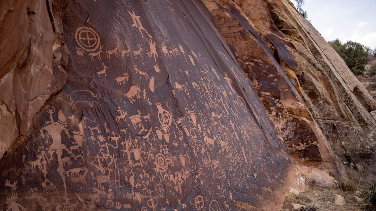 The Newspaper Rock Petroglyphs are pictured along Indian Creek in Bears Ears National Monument near Monticello on Wednesday, Jan. 29, 2025.