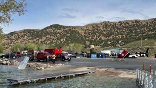 North Summit Fire officials at Echo Reservoir on May 17, 2025 in response to a fisherman who had gone overboard.