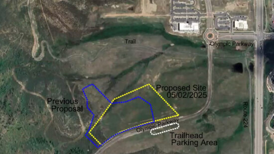 The proposed site (in dotted yellow) for a cemetery along the road to the UOP in Synderville/Kimball Junction.