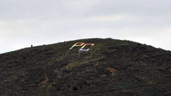 The PC on PC Hill wrapped in Pride colors on Wednesday, May 7, 2025.
