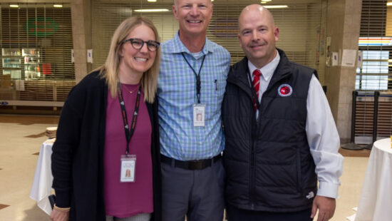 Pictured from left: Superintendent Lyndsay Huntsman, Jeremy Ranch Elementary Principal Shawn Kuennen, and Executive Director of Human Resources Craig Jensen.
