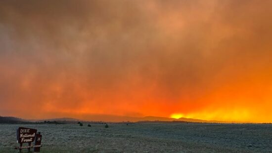 The France Canyon Fire turns the sky bright orange on June 21, 2025.