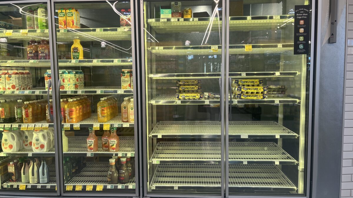 Empty shelves at the Park City Whole Foods on June 18, 2025, reflect ongoing supply chain disruptions following a cyberattack on United Natural Foods Inc. (UNFI), the grocer’s primary distributor.