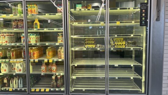 Empty shelves at the Park City Whole Foods on June 18, 2025, reflect ongoing supply chain disruptions following a cyberattack on United Natural Foods Inc. (UNFI), the grocer’s primary distributor.