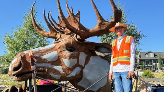 Santa Fe artist Don Kennell’s at the Moose installation on the Jeremy traffic circles.