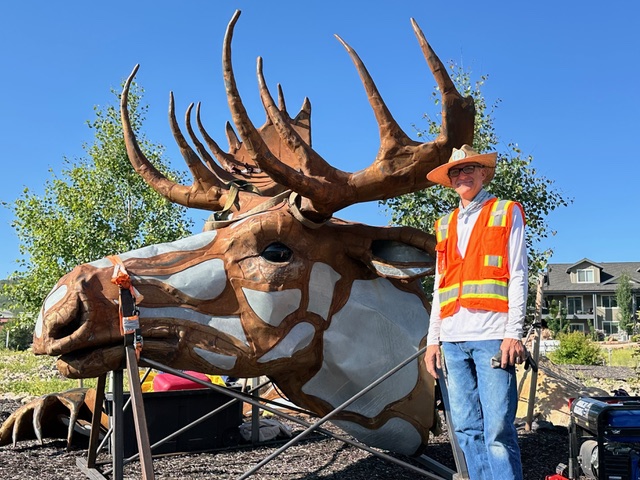 Santa Fe artist Don Kennell’s at the Moose installation on the Jeremy traffic circles.