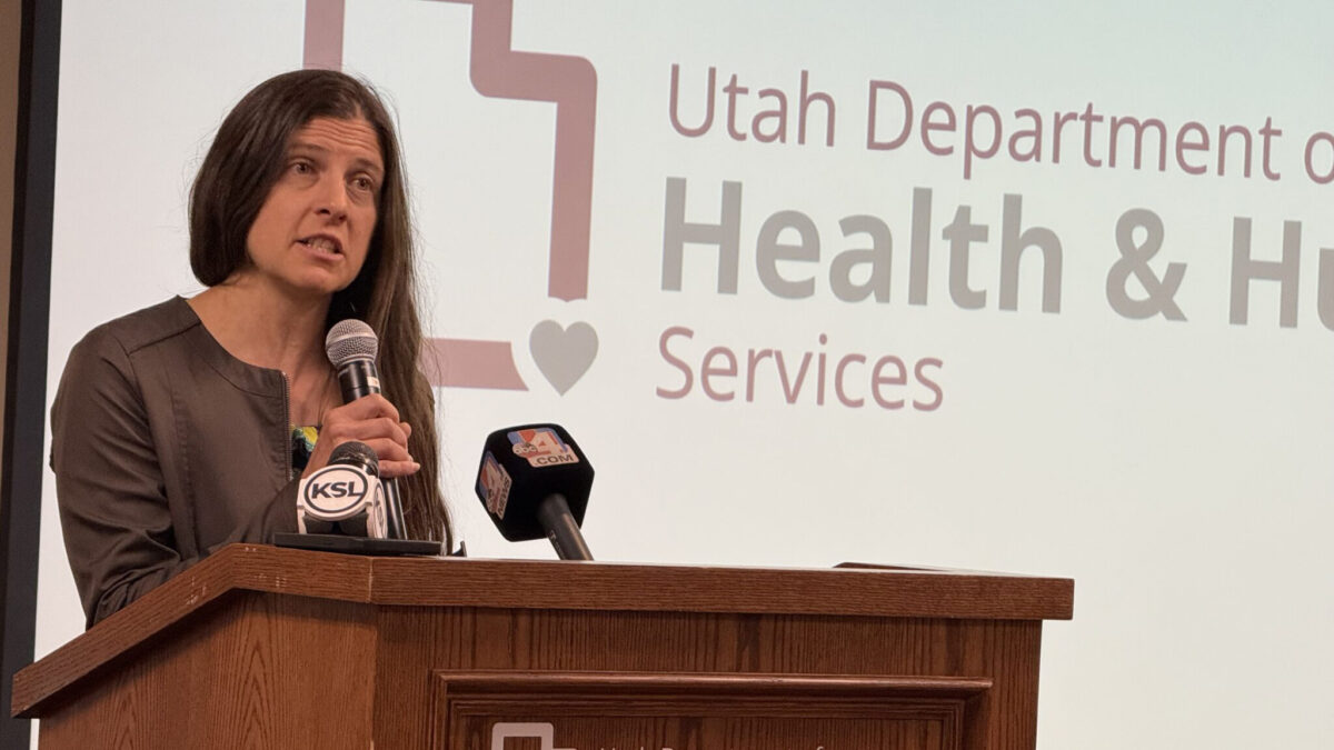 Dr. Leisha Nolen, state epidemiologist at the Utah Department of Health and Human Services, speaks at a news conference in Salt Lake City on June 20, 2025.