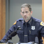 In this image taken from video provided by the Salt Lake City Police Department, Salt Lake City Police Chief Brian Redd speaks during a press conference Sunday, June 15, 2025, about the shooting incident at the "No Kings" demonstration in Salt Lake City.