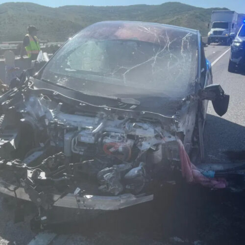 The wreckage of a crash that occurred on I-80 Thursday near Jeremy Ranch.