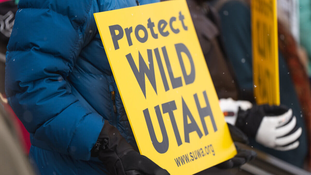 People rally in opposition of Utah’s lawsuit attempting to take control of federal lands at the Capitol in Salt Lake City on Saturday, Jan. 11, 2025.