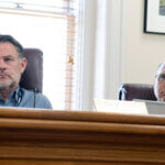 Summit County Manager Shayne Scott, at left and county attorney David Thomas during the Dakota Pacific Public Hearing at the Summit County Courthouse in Coalville on Monday, July 29, 2025.