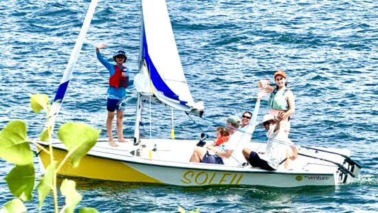 The Reucassel Family on Jordanelle Reservoir on Saturday on a family sail, the same day the boat, the "Soleil" named for their daughter, was donated from California to Sail Park City.