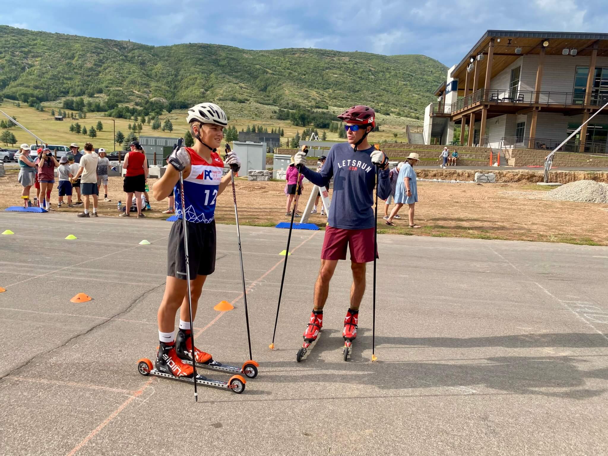 Olympic nordic combined medalist, dad, Billy Demong (R) with son, Liam, at Soldier Hollow during the Springer Tournee.