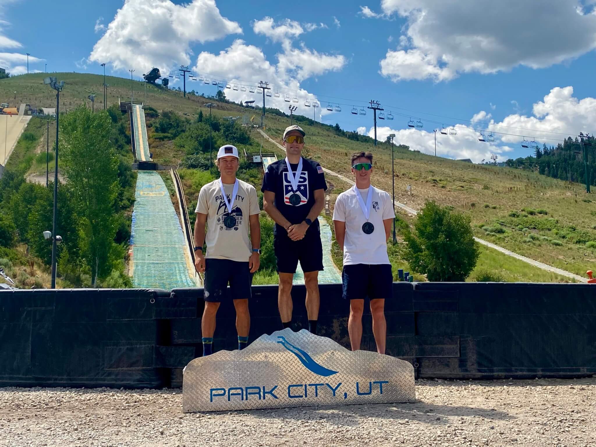 1st Ben Loomis, 2nd Nikolas Malacinski, 3rd Stephen Schumann at Springer Tournee for Nordic Combined.