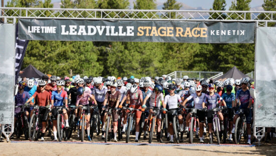 Competitors line up at the start of the 2025 Leadville Stage Race.