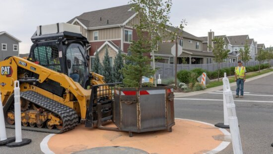 Installing the temporary Ledger Drive traffic circle.