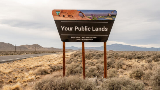 Signage welcomes visitors to Bureau of Land Management land near Cedar City on Sunday, Feb. 2, 2025.