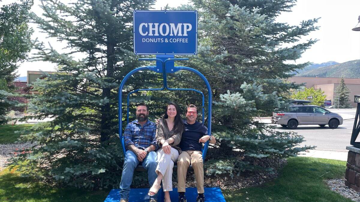 Chomp Donut founders outside their new location, set to open mid September.